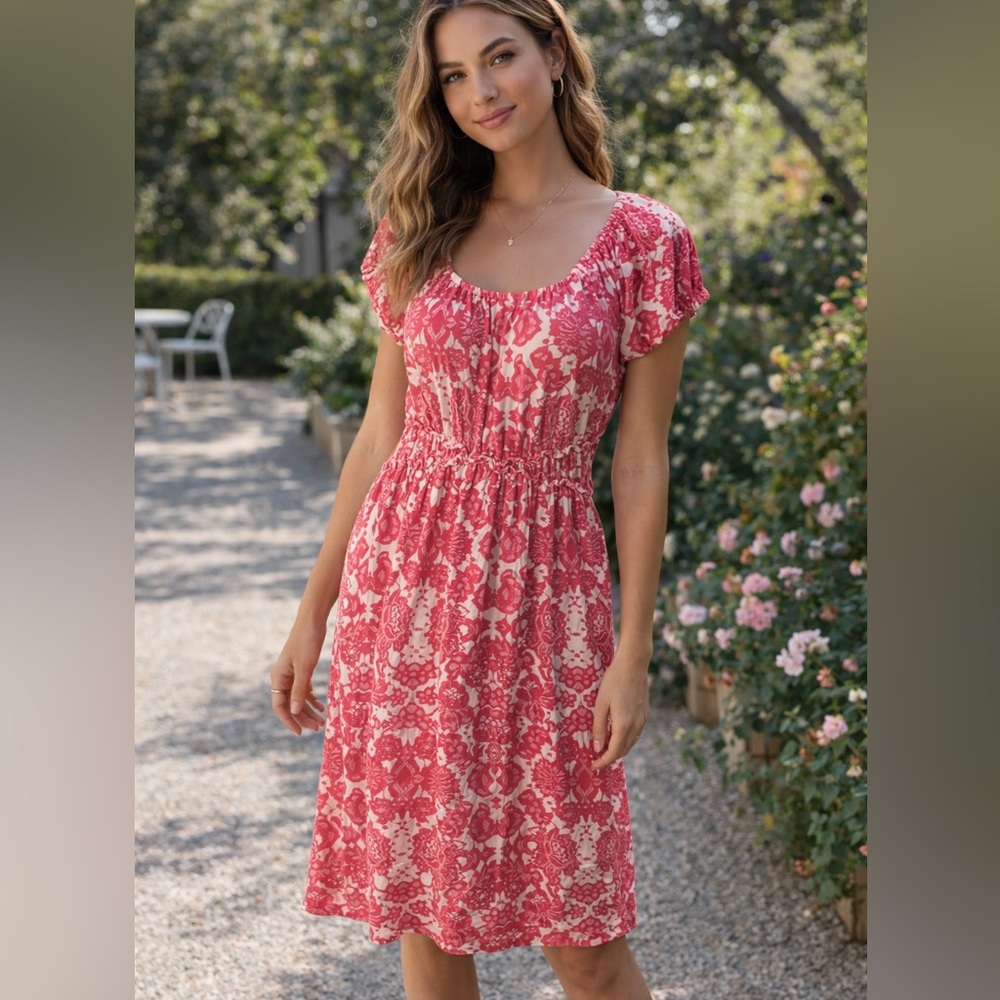 Daisy Fuentes Pink Floral Dress | Stretchy | On/Off Shoulder | Size M